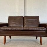 Canapé 2 places g. thams vintage rétro danois du milieu du siècle en cuir de coco des années 60