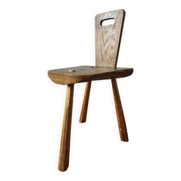Chaise tripode en bois massif – Travail artisanal – Esprit brutaliste