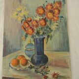 Huile sur toile nature morte. Bouquet de fleurs. Non signée.