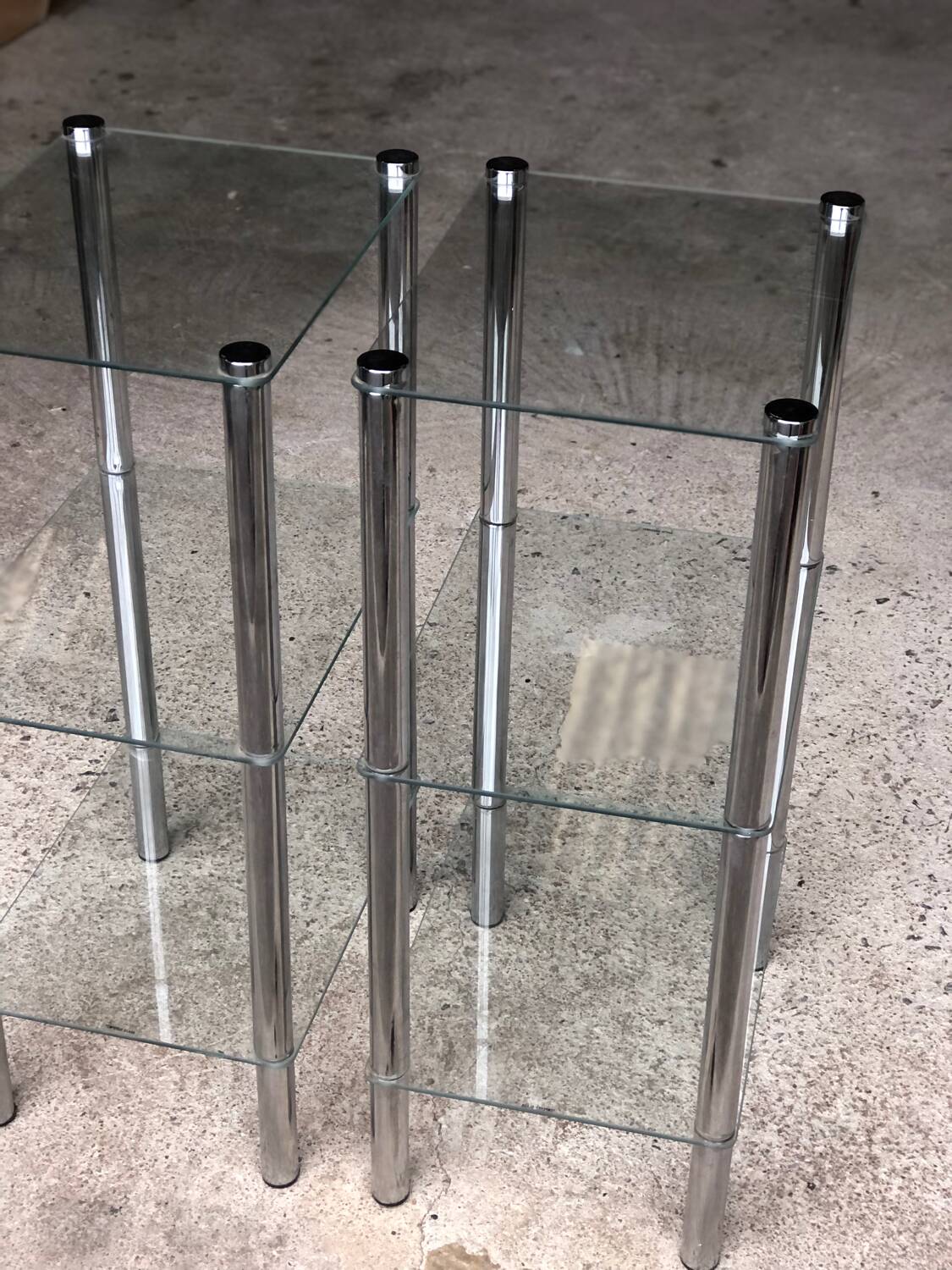 2 vintage 1980 rectangular sofa ends 3 translucent trays round tube