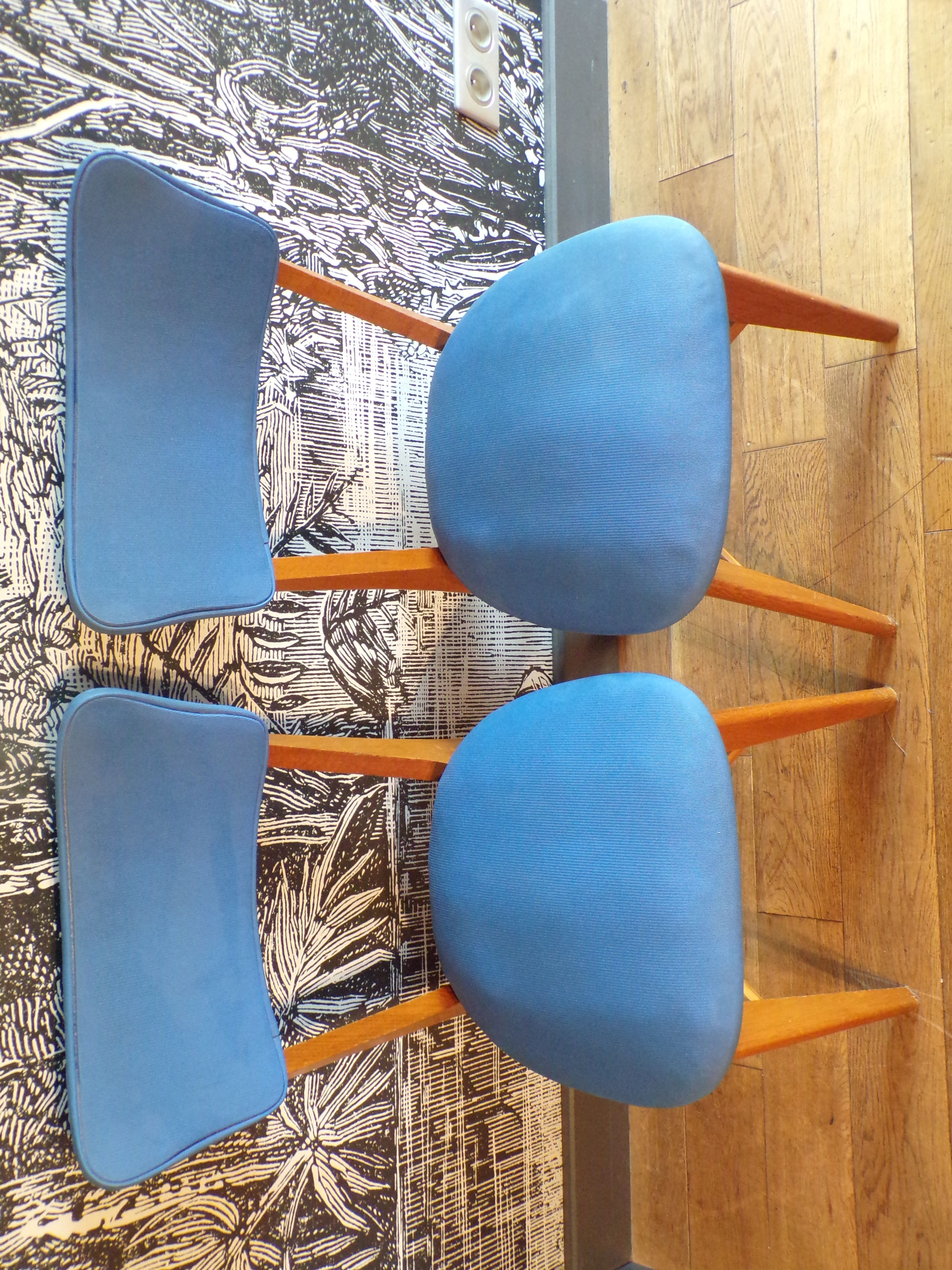 Pair of vintage blue skai chairs