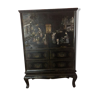 Chinese furniture with blackened wooden courtyard scene decoration and wall decoration. Work of the 19th