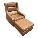Cognac leather daybed from Italy, 70s