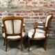 Armchairs Louis XV style carved walnut and fabric