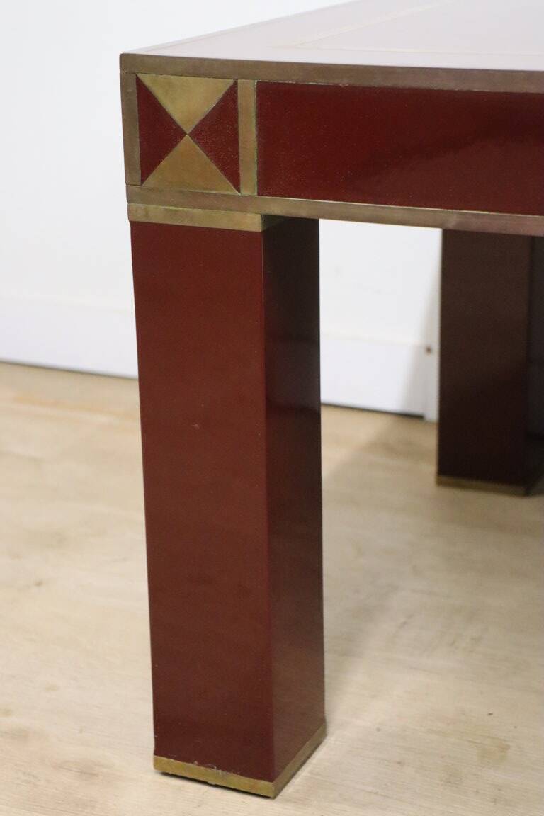 Vintage Jean-Claude Mahey coffee table in lacquered wood and brass, 1970