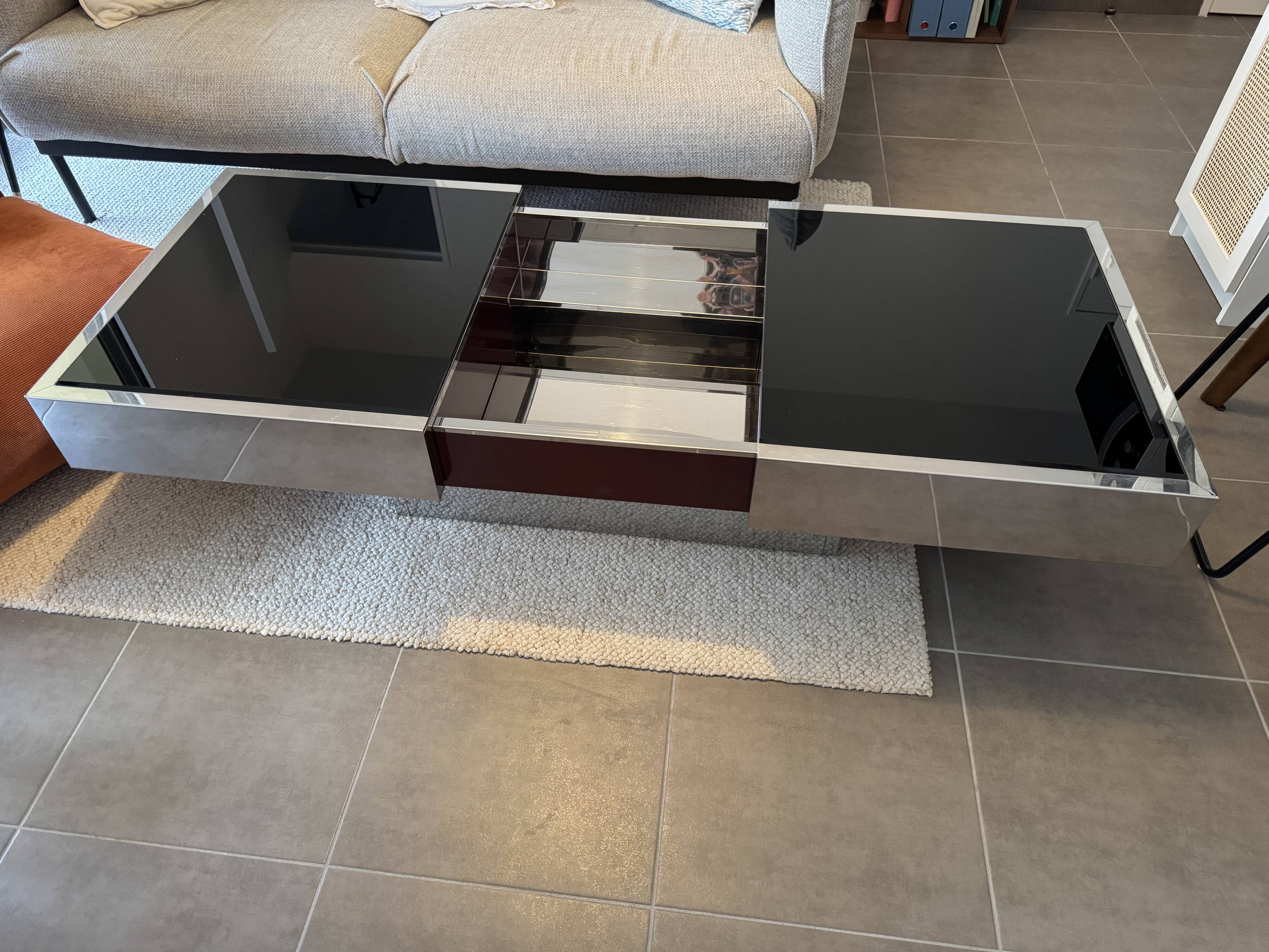 Table basse/bar Willy Rizzo acier inoxydable