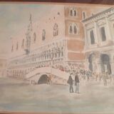 Watercolor painting signed lower right "view of animated venice" in its frame