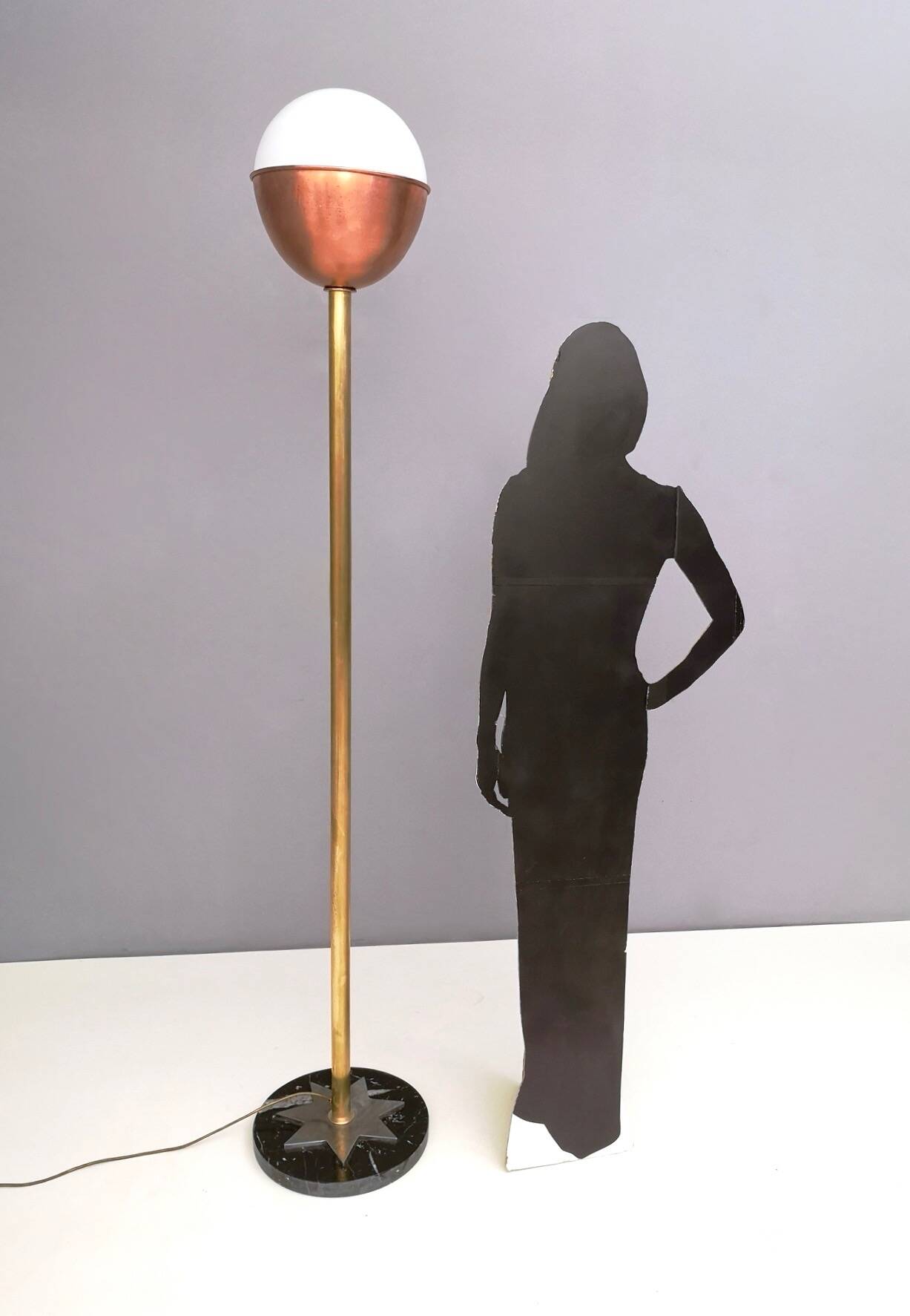 Brass, Copper and Black Marble Floor Lamp "Lampione" by Carmelo La Gaipa