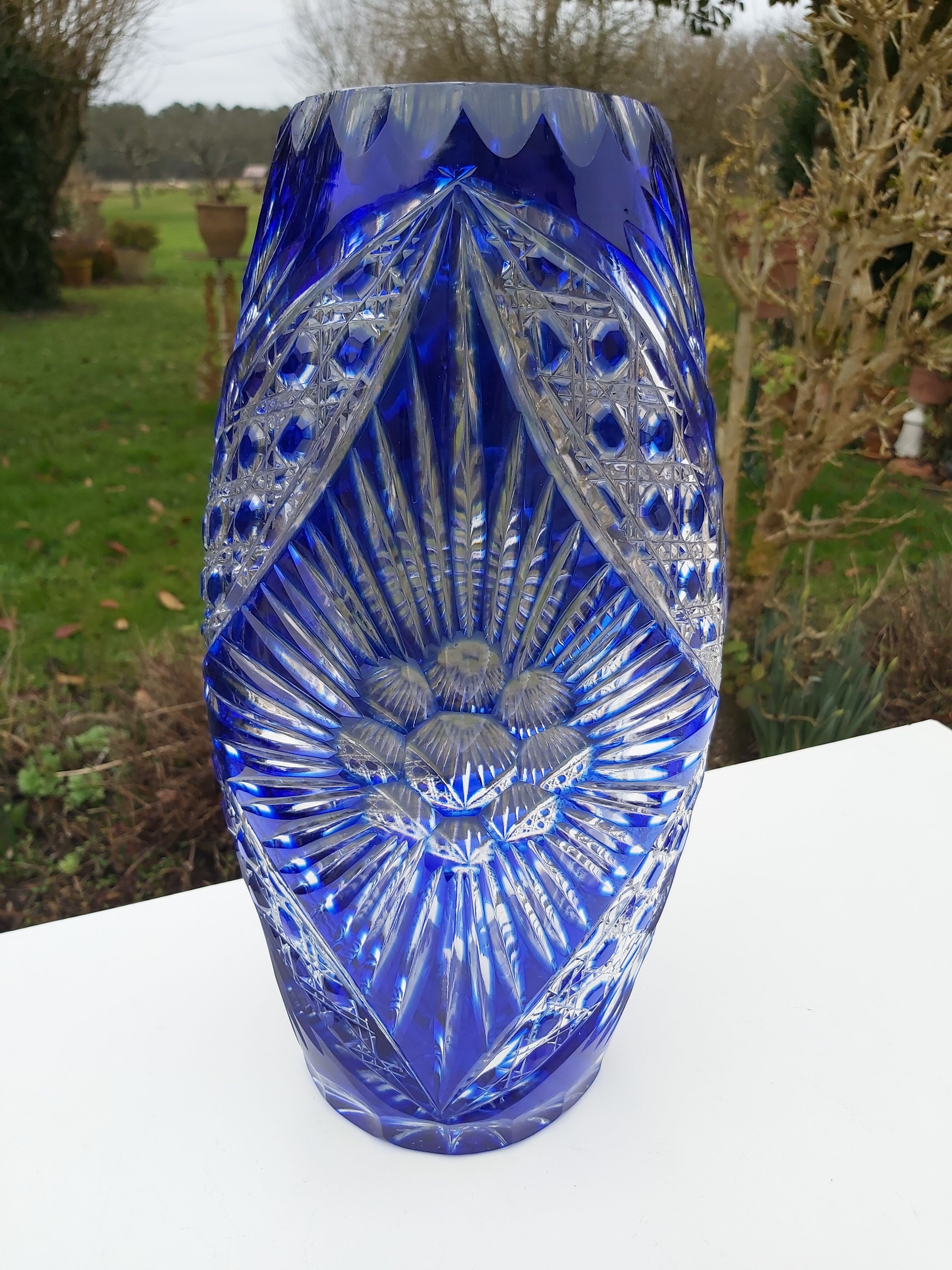 Bohemian crystal blue vase height 36.5 cm7