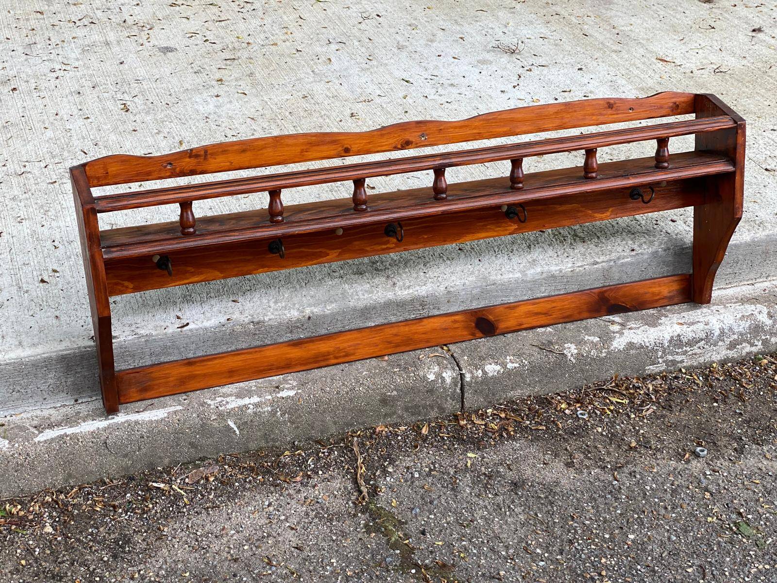 Solid wood wall shelf with 6 hooks coat rack