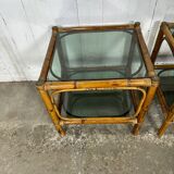 Paire de chevets  bambou et verre fumé