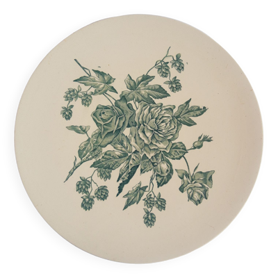 Ancien plat terre de fer Longchamp roses