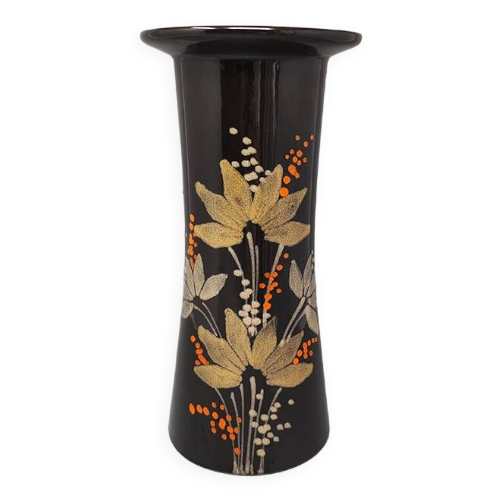 1970s brown vase ceramic by SIC hand-painted. Made in Italy