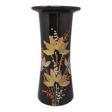1970s brown vase ceramic by SIC hand-painted. Made in Italy