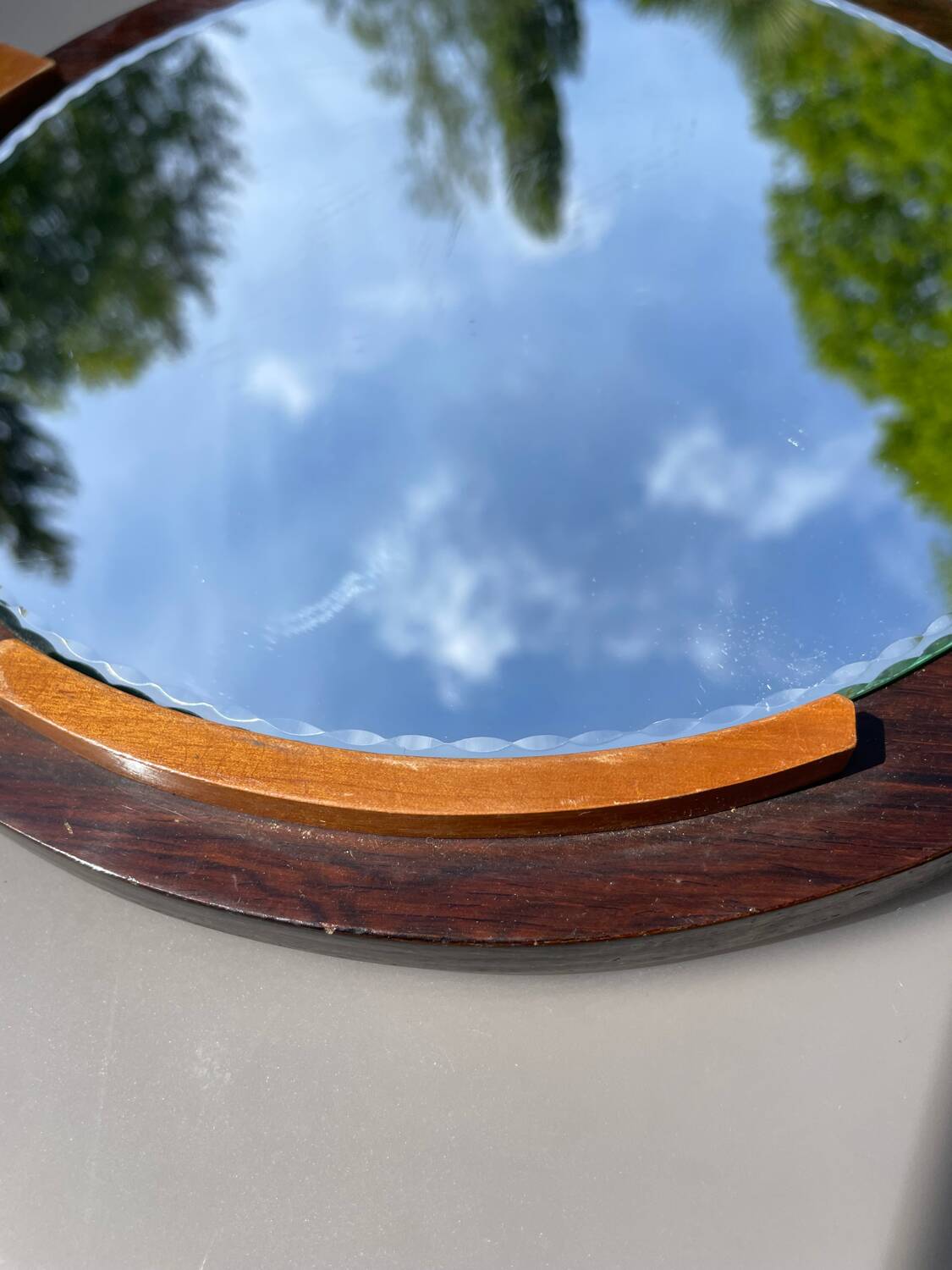 Art deco wood and mirror tray