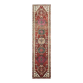 1970s Vintage Turkish Hand-Knotted Wool Cotton Red Runner Rug 90x390