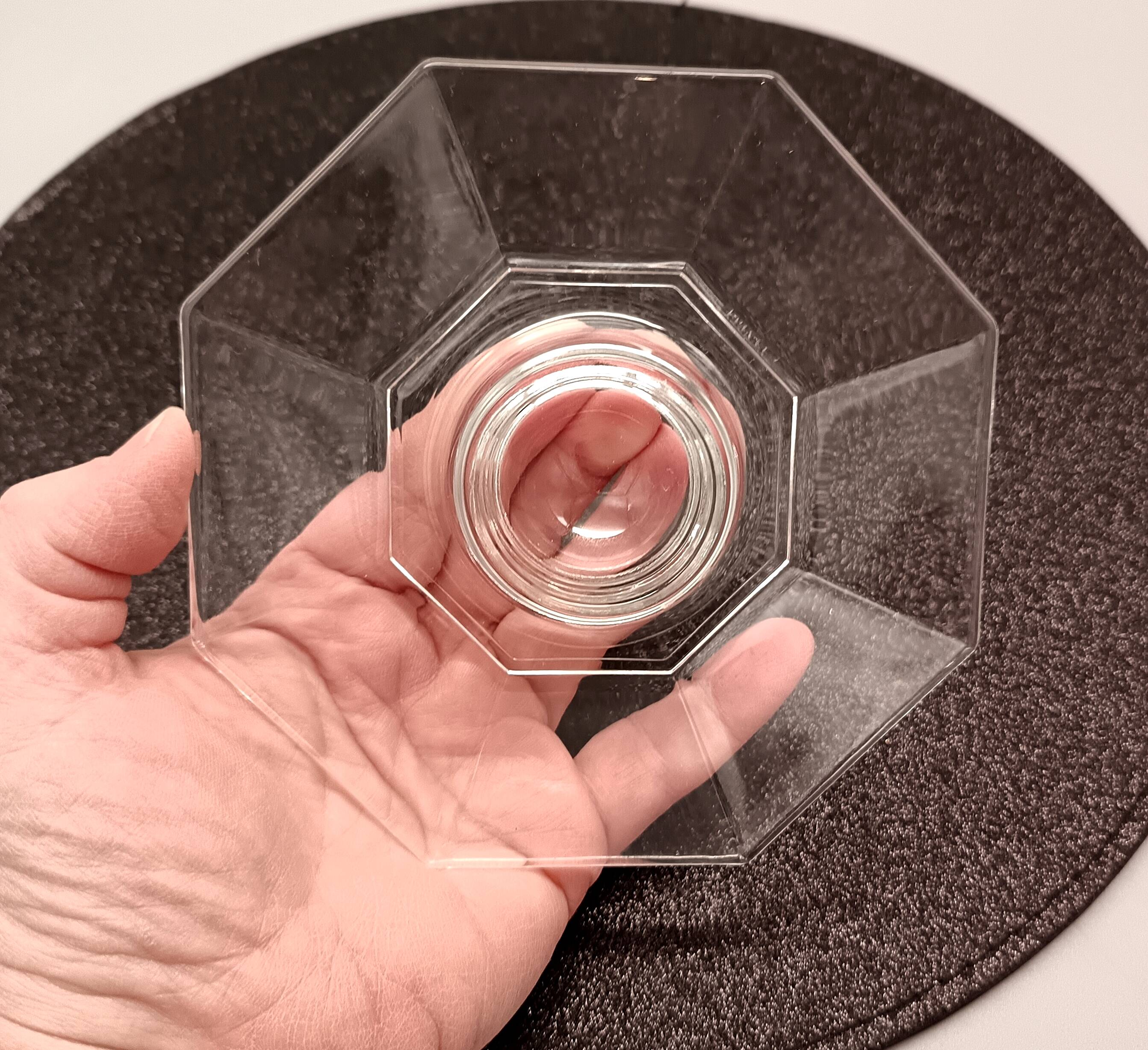 3 transparent egg cups in tempered glass arcoroc octime series, 1980 vintage