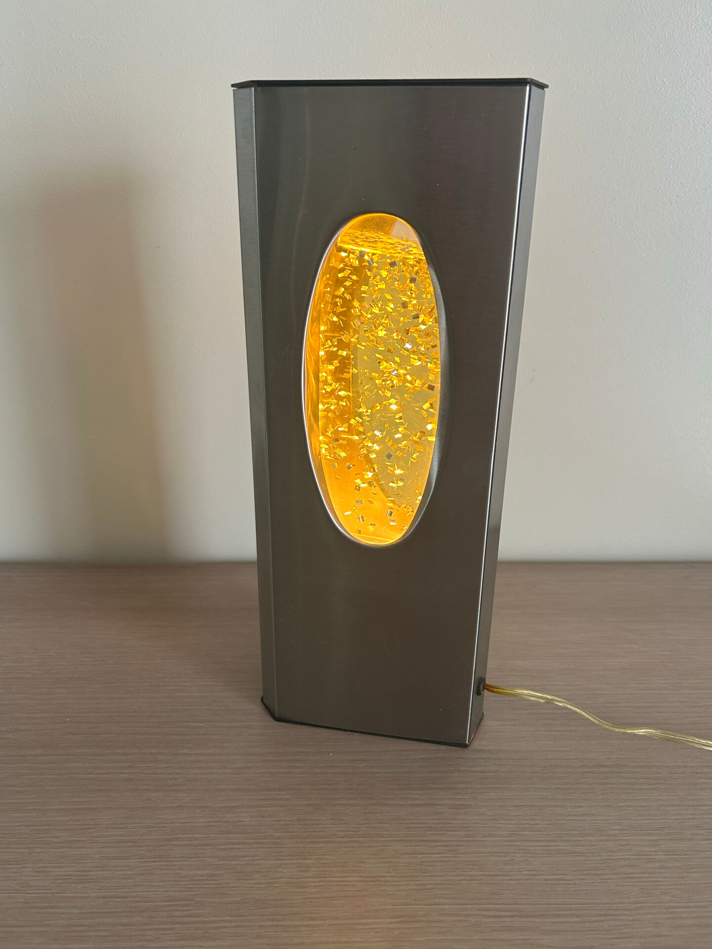 Vintage Space Age glitter lamp brushed aluminium year