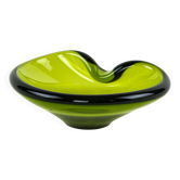 Holmegaard glass platter in olive green, organic form, Danish design, 1970s