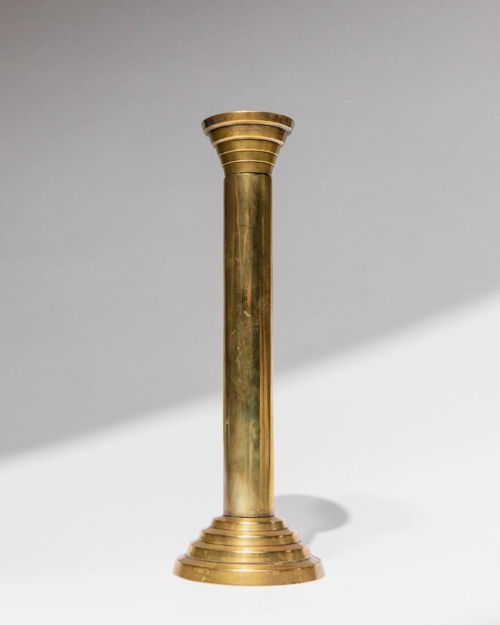 Gold-Plated Metal Candle Holders Set of 2, 1960s Italian Column Design, Vintage Table Decor