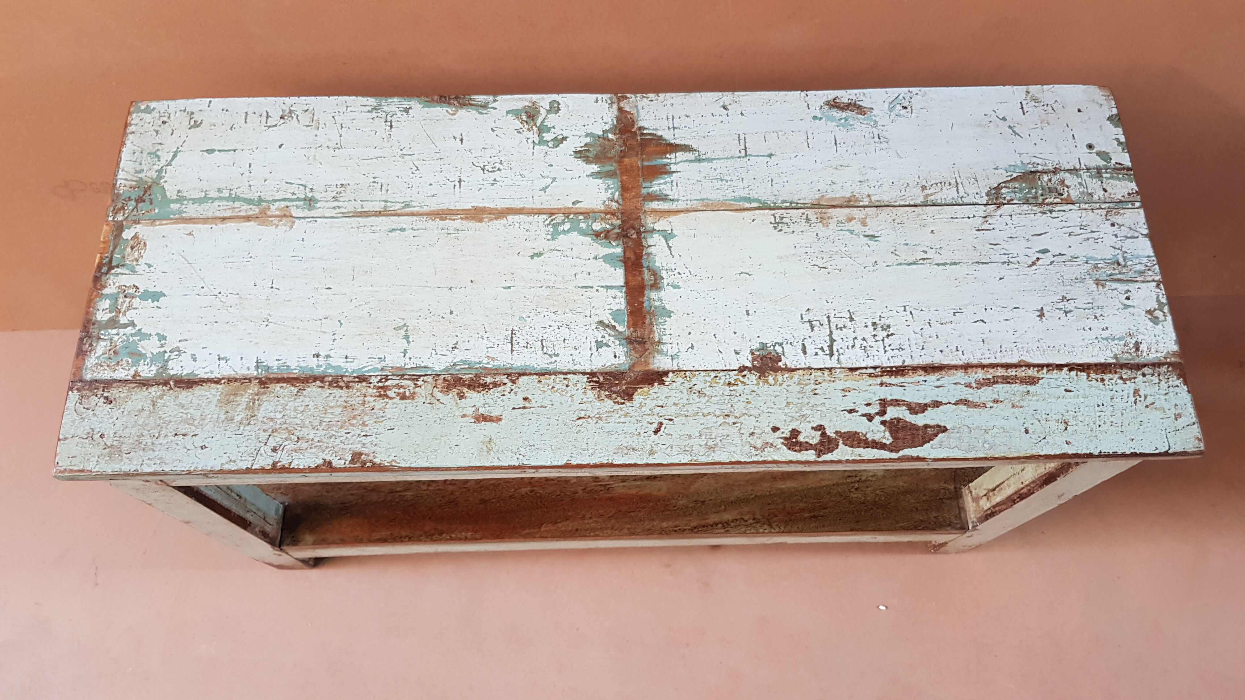 Burmese teak bench with original blue patina