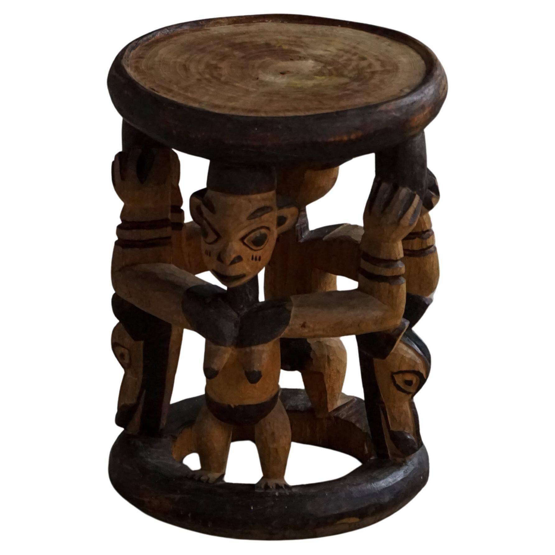 Decorative stool carved from African hardwood / Tribal art piece, mid-20th century