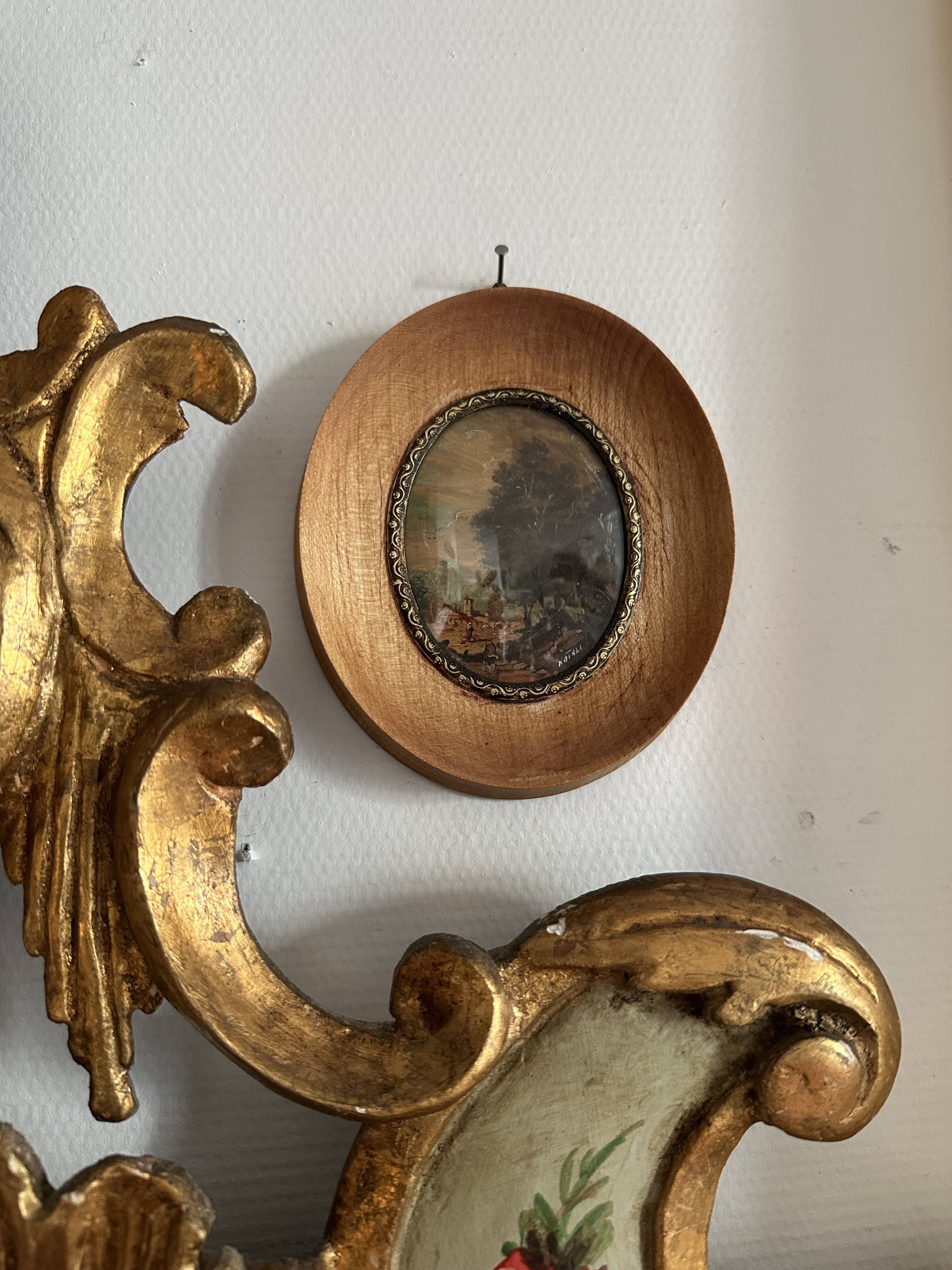 Antique oval miniature painting landscape signed Natali early 20th century
