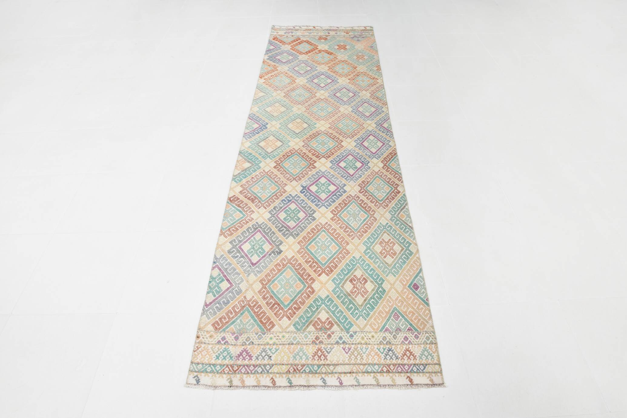 3x9 Soft Pastel Kilim Runner Rug, 81x286Cm