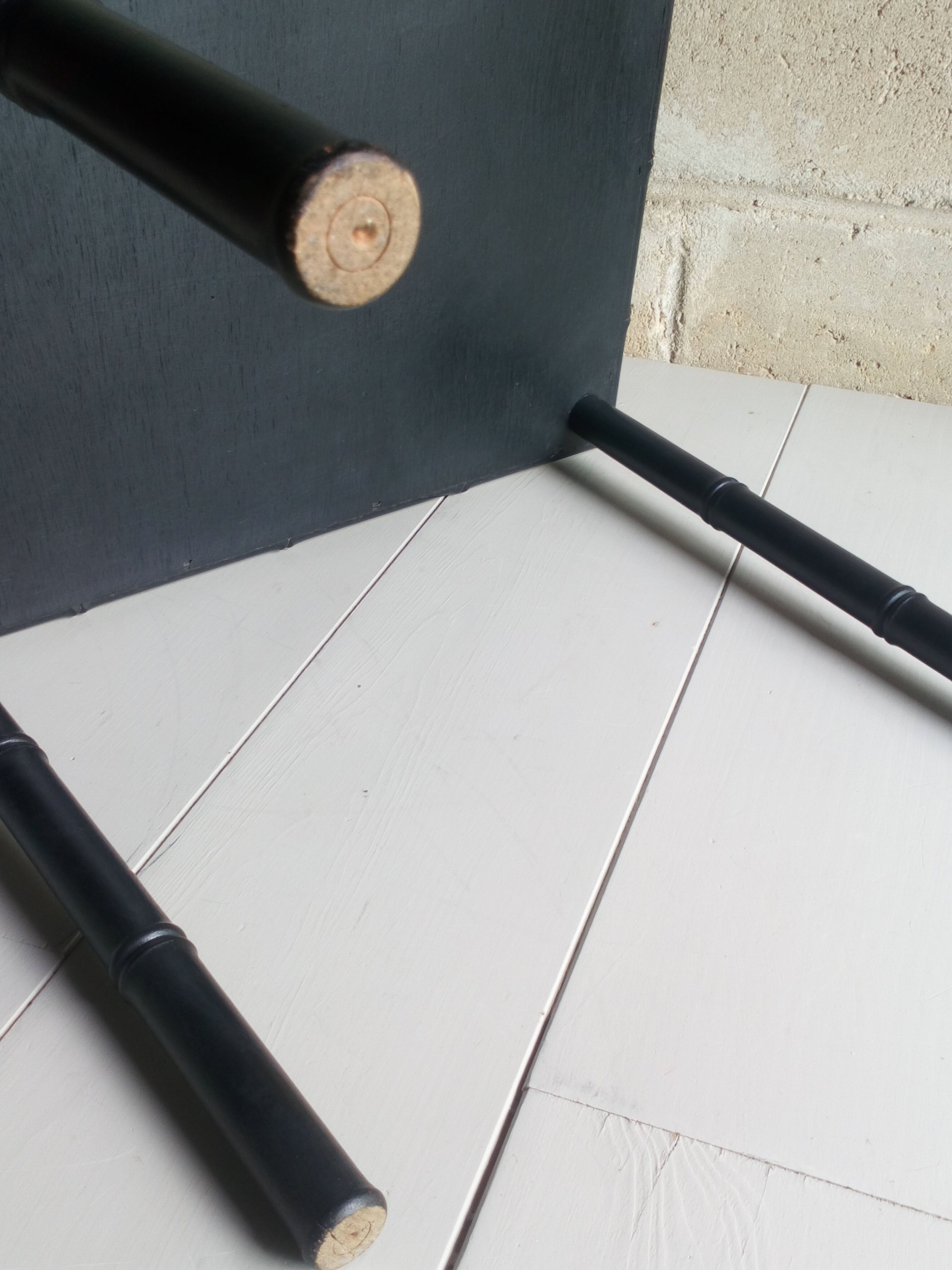 Black wood and bamboo side table