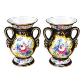 Pair of H. Bequet Quaregnon vases with floral and gold decoration – 20 cm