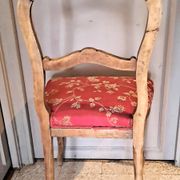 Wooden chair with varnished wood and red satin brocade fabric, 1920