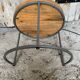 Nightstand Round Design Metal Grey + Wooden Top #D