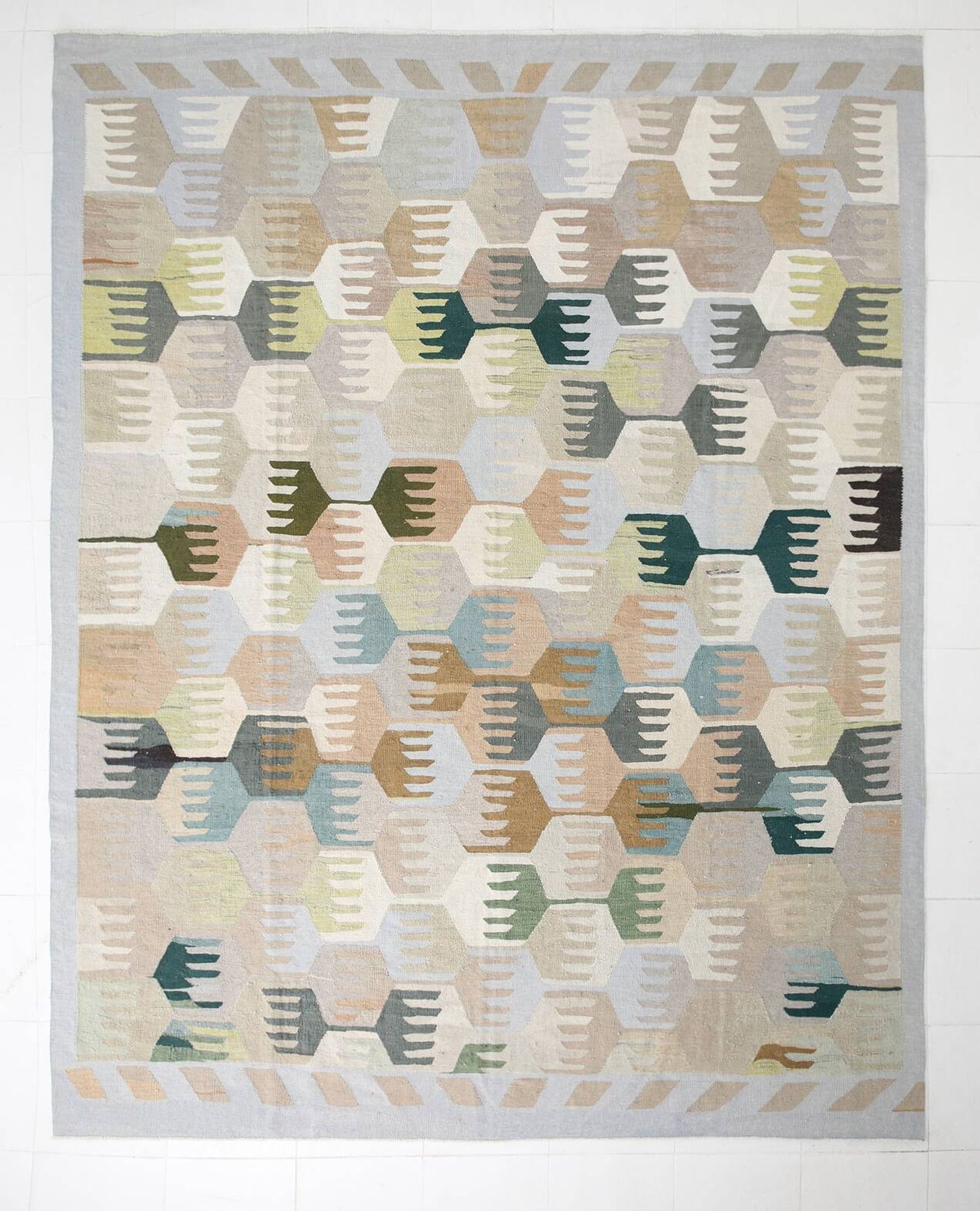 9x12 Kilim Pastel Tones Overisze Anatolian Flatweave Kilim Rug, 270x352 Cm
