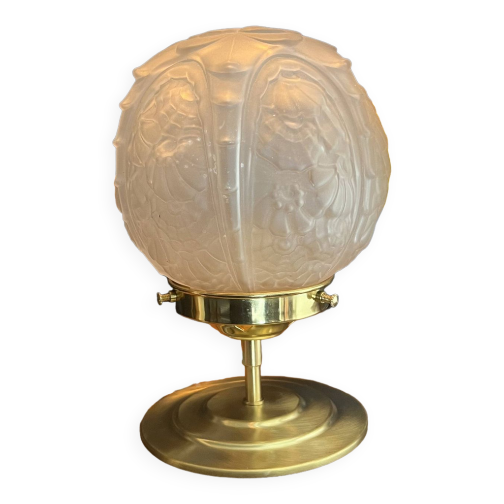 Lampe de table vintage en laiton Art Déco et verre dépoli des années