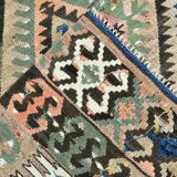 Tapis kilim ancien à losanges géométriques, Dominante bleue et tons nature