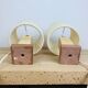 Pair of brutalist lamps pink sandstone and wool lampshade