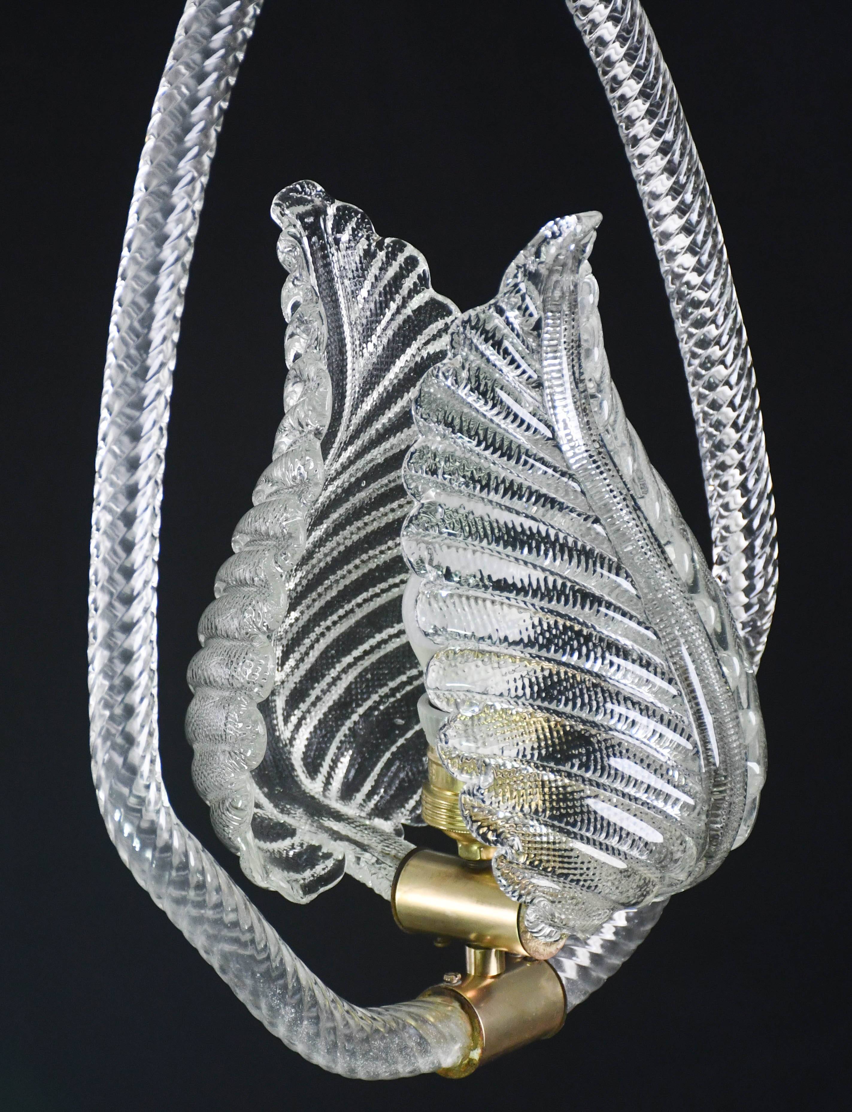 Charming Transparent Art Decò Barovier e Toso Pendant Light Murano Glass, 1940s