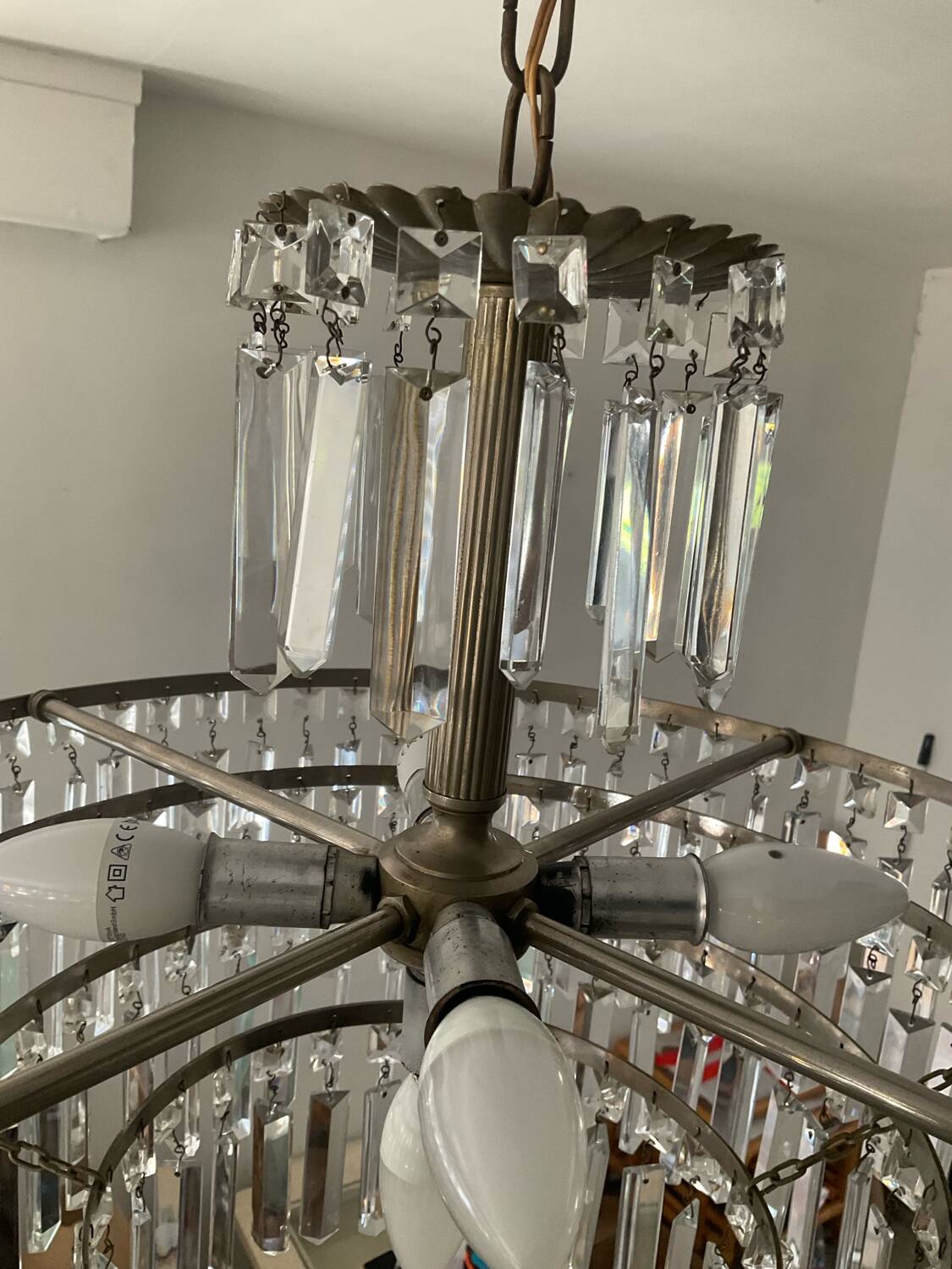 Large crystal chandelier with cascade of pendants from the 60s and 70s