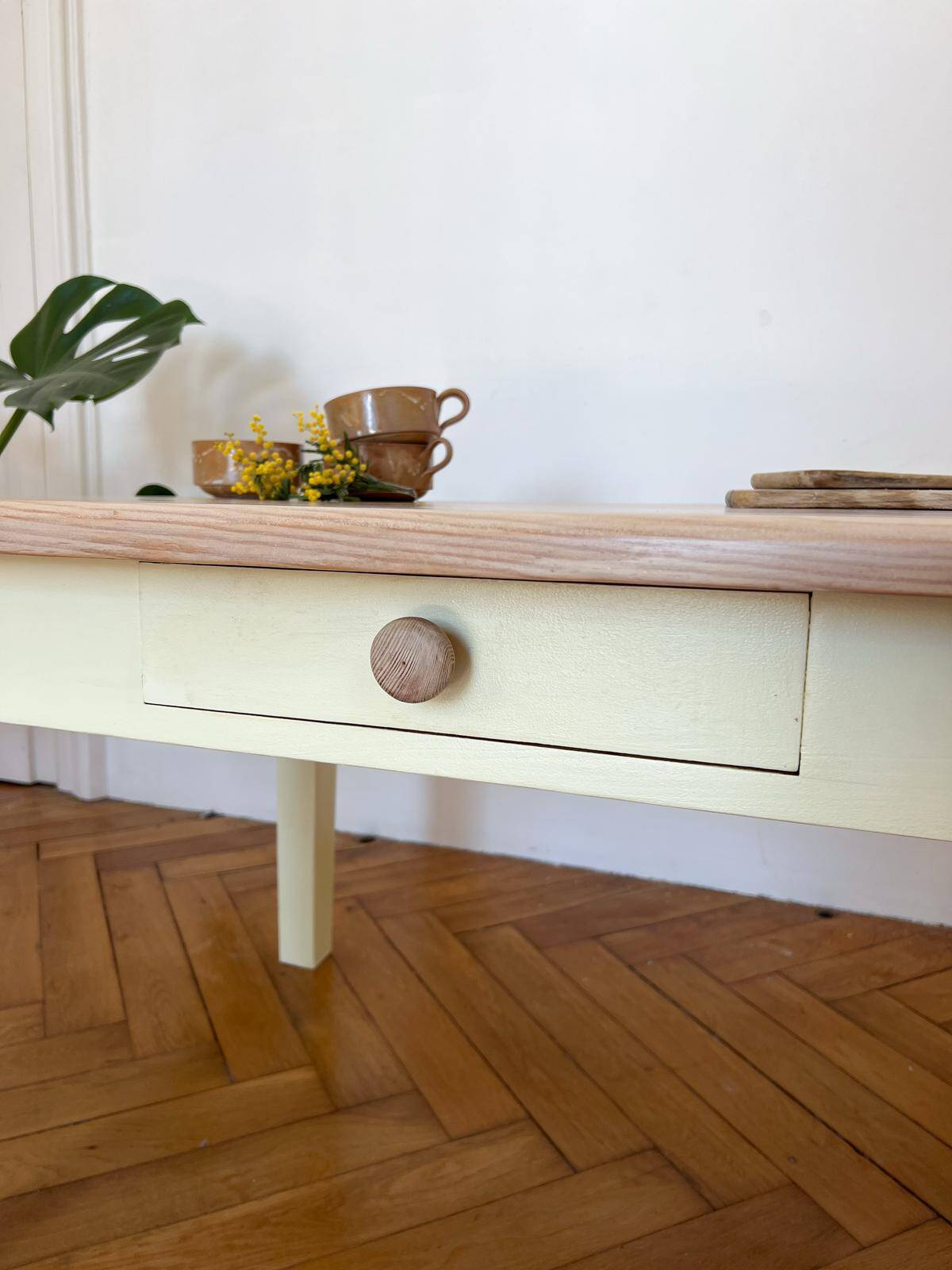 Yellow solid wood coffee table