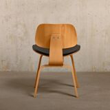 Charles & Ray Eames DCW Ash dining chair with Dark Brown Leather seat for Vitra