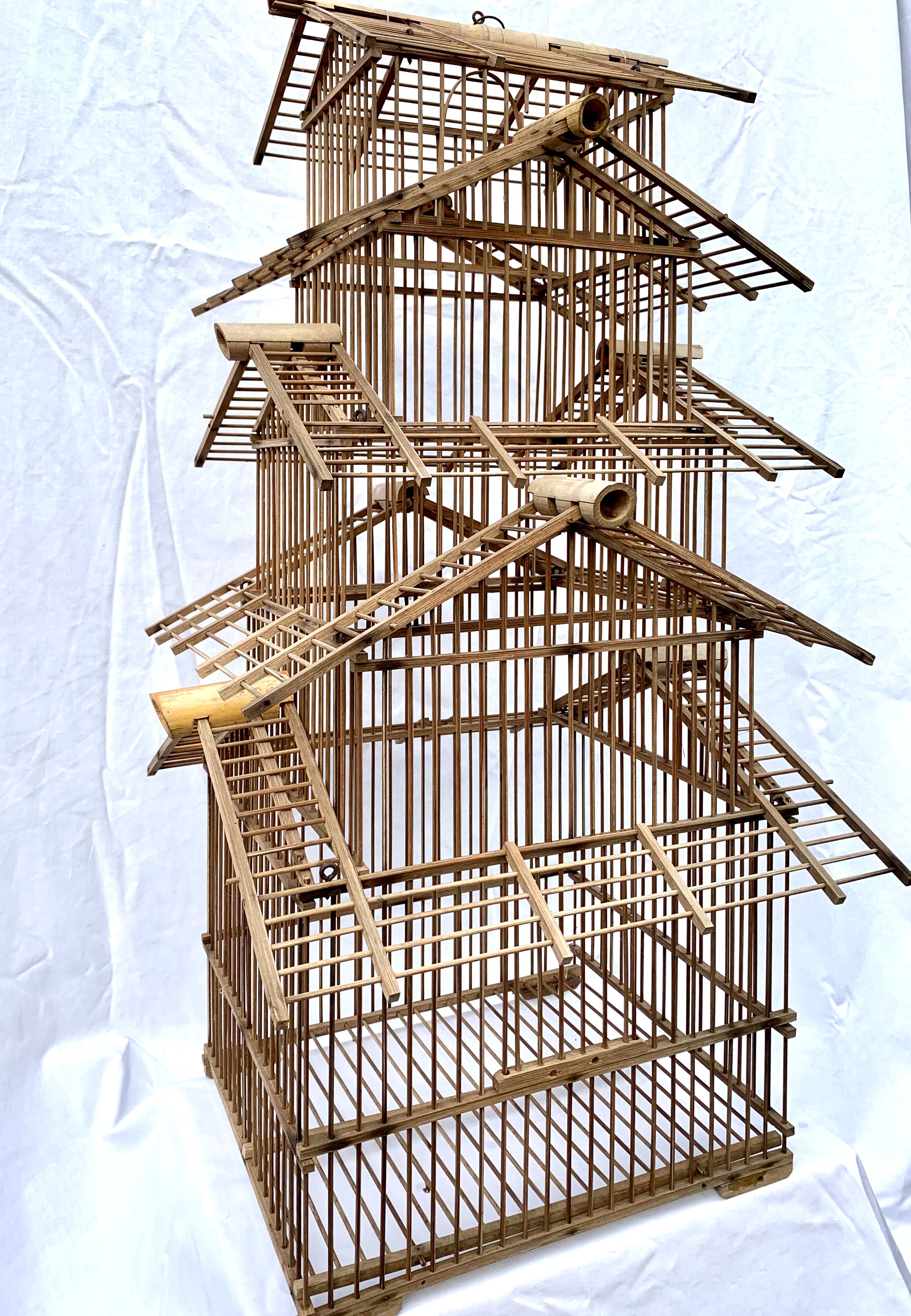 Large vintage bamboo birdcage