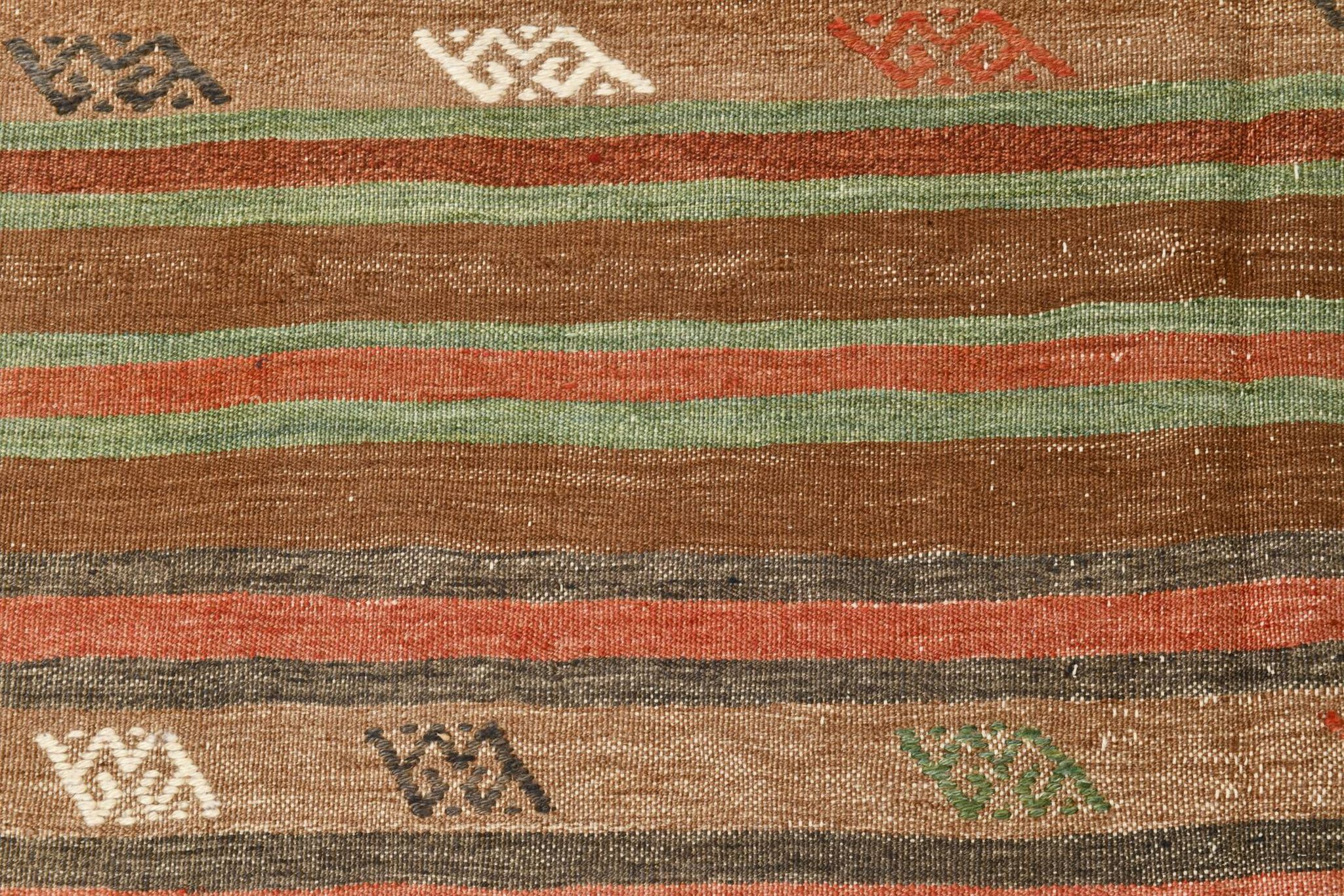 Tapis Kilim Vintage – Rayures Naturelles aux Tons Terreux, 136x195 Cm