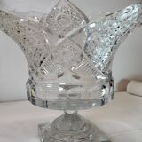 Large bohemian crystal footed bowl, flared pedestal vase