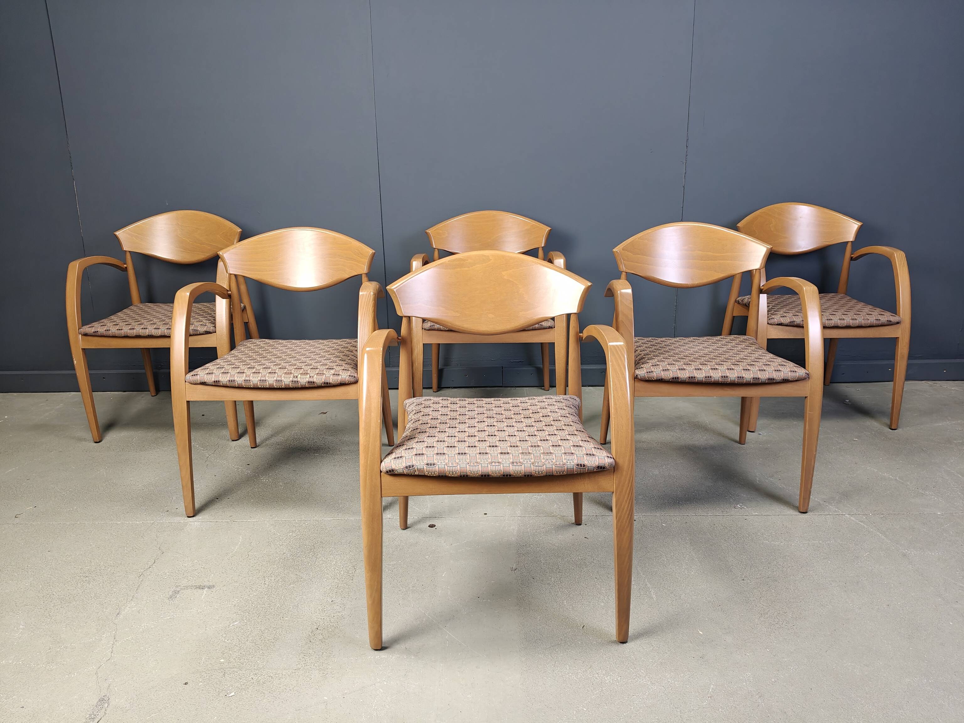 Vintage spanish wooden  armchairs, 1990s set of 6