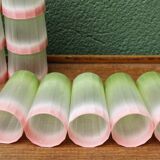 Set of 11 Italian frosted glasses, green and pink, Bormioli