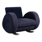 Bretz (Germany) — Rocking Chair / Armchair — Blue Velvet Upholstery — 1980s