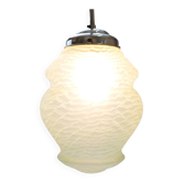 French Art Deco Pendant Lamp with Green Glass Shade, 1940