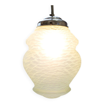 Lampe suspendue Art Déco française avec abat-jour en verre vert, 1940