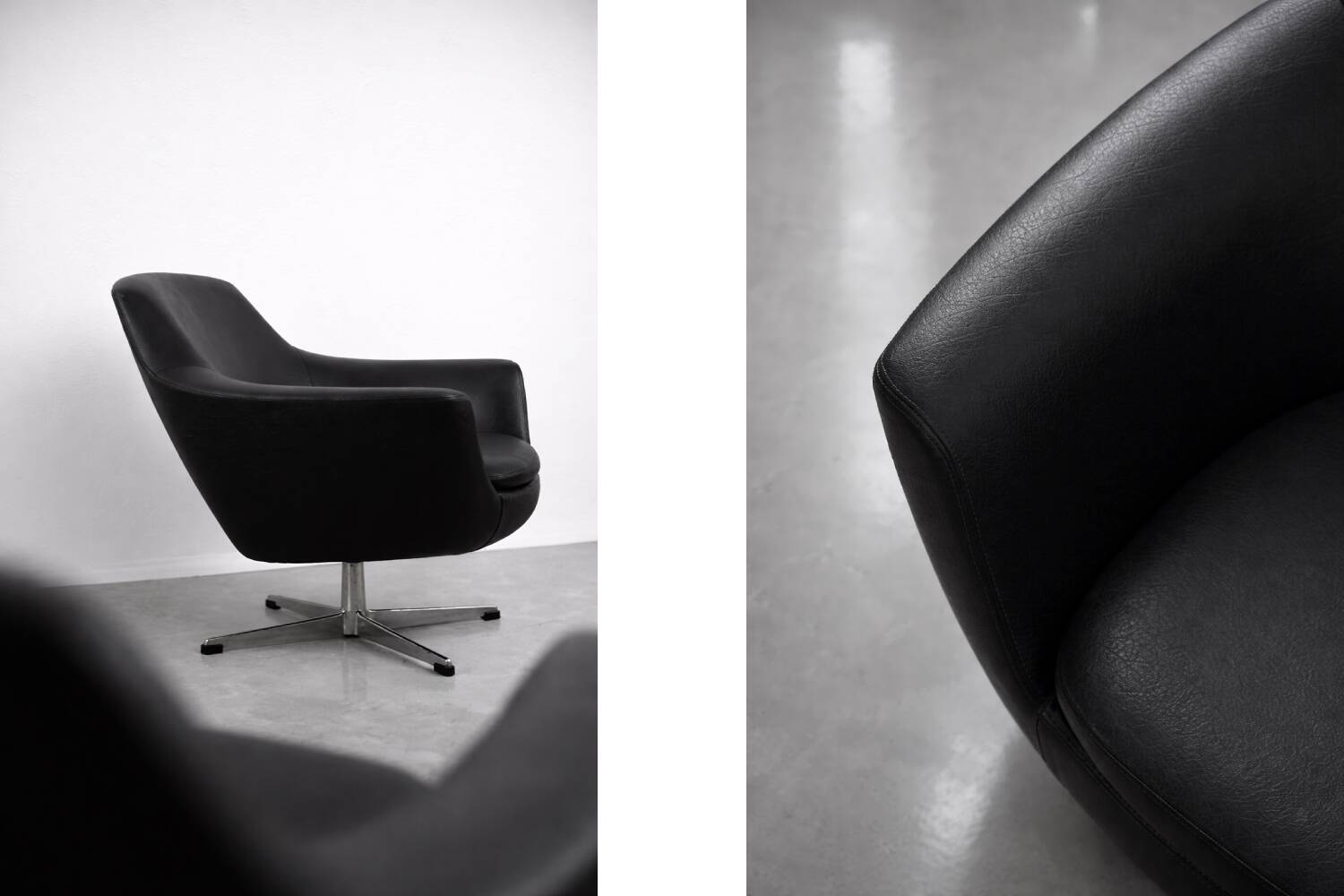 Vintage Mid-Century Scandinavian Modern Black Swivel Chairs, Set of 2