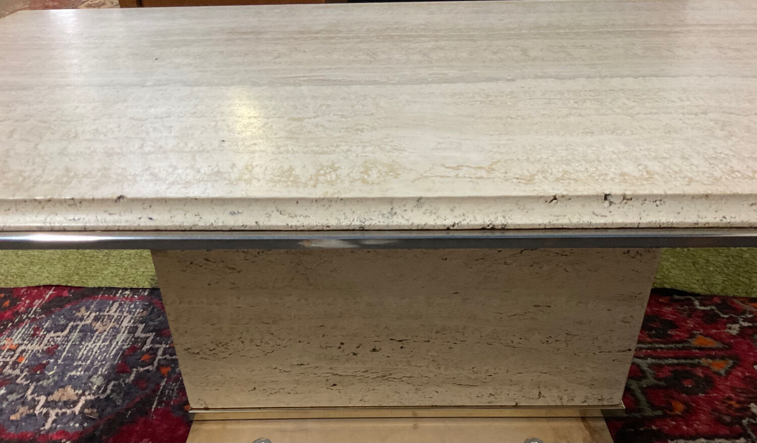 Fedam coffee table in travertine and brass from the 70s